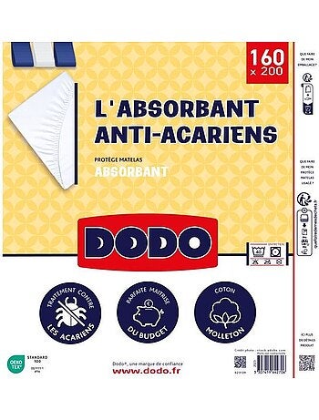 Protège matelas absorbant - dodo - 160 x 200 cm - coton - anti-acariens
