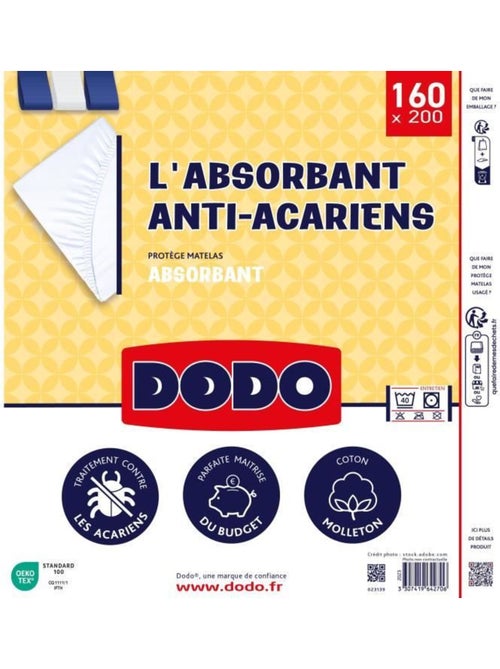 Protège matelas absorbant - dodo - 160 x 200 cm - coton - anti-acariens - Kiabi