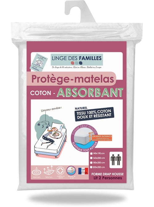 Protège-Matelas Absorbant 100% Coton - Grand Bonnet - Linge des Familles - Kiabi Protège-Matelas Absorbant 100% Coton - Grand Bonnet - Linge des Familles - Kiabi