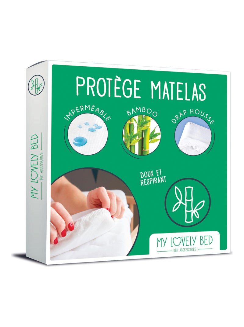 Protège Matelas Bamboo 160x200 | Soyeux et Confortable | Aspect Aéré et Silencieux Blanc - Kiabi
