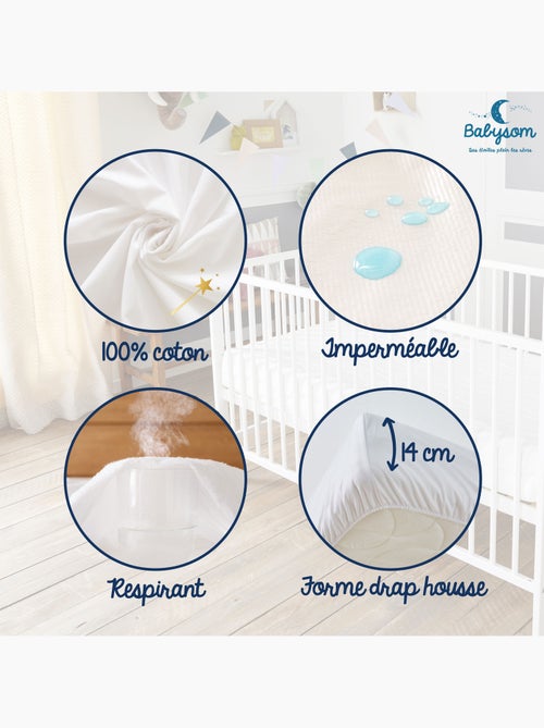 Protège Matelas Bébé 2 en 1 | Drap housse + Alèse Imperméable | Jersey 100% Coton - Kiabi
