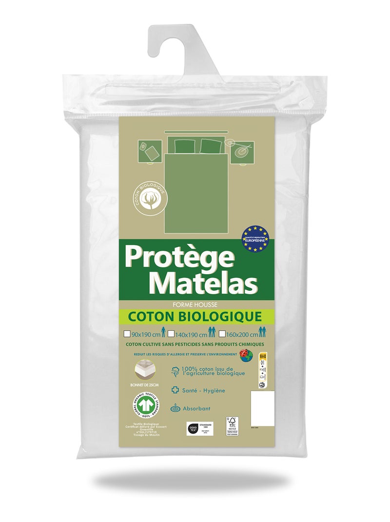 Protège-Matelas Certifié GOTS - Molleton 100% Coton Bio Absorbant - Linge des Familles Blanc Blanc - Kiabi