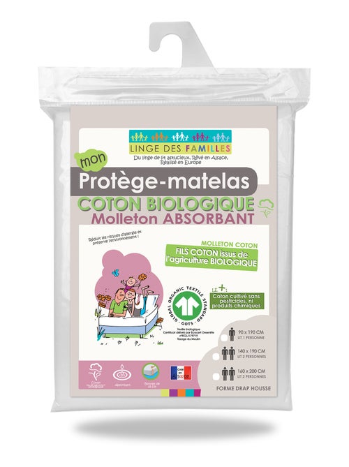Protège-Matelas Certifié GOTS - Molleton 100% Coton Bio Absorbant - Linge des Familles - Kiabi