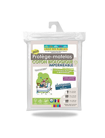 Protège-Matelas Coton Bio Imperméable - Respirant & Silencieux - Grand Bonnet - Linge des Familles