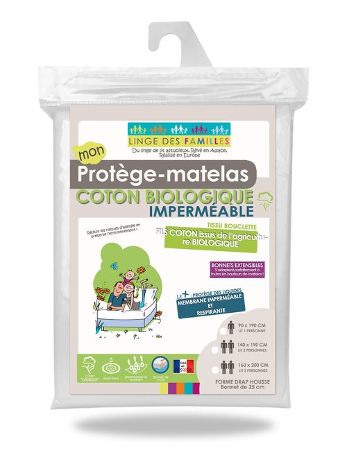 Protège-Matelas Coton Bio Imperméable - Respirant & Silencieux - Grand Bonnet - Linge des Familles - Kiabi