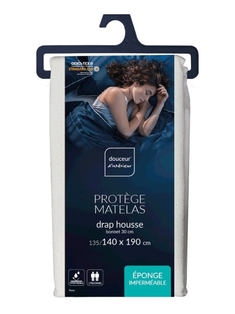 Protège matelas éponge imperméable 140x190 bonnet 30 cm Blanc - Kiabi