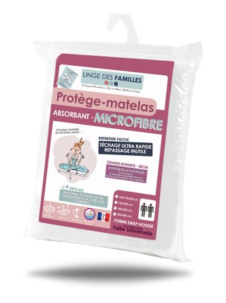 Protège-matelas Extensible - Microfibre Absorbante - Bonnet 30 cm - Linge des Familles