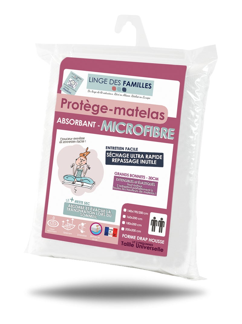 Protège-matelas Extensible - Microfibre Absorbante - Bonnet 30 cm - Linge des Familles Blanc - Kiabi