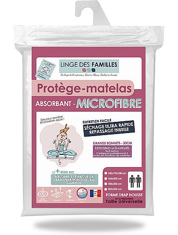 Protège-Matelas Extensible - Microfibre Absorbante - Grand Bonnet - Linge des Familles