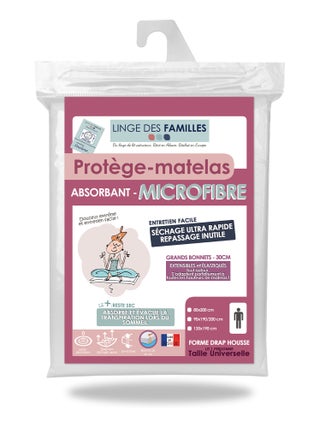 Protège-Matelas Extensible - Microfibre Absorbante - Grand Bonnet - Linge des Familles