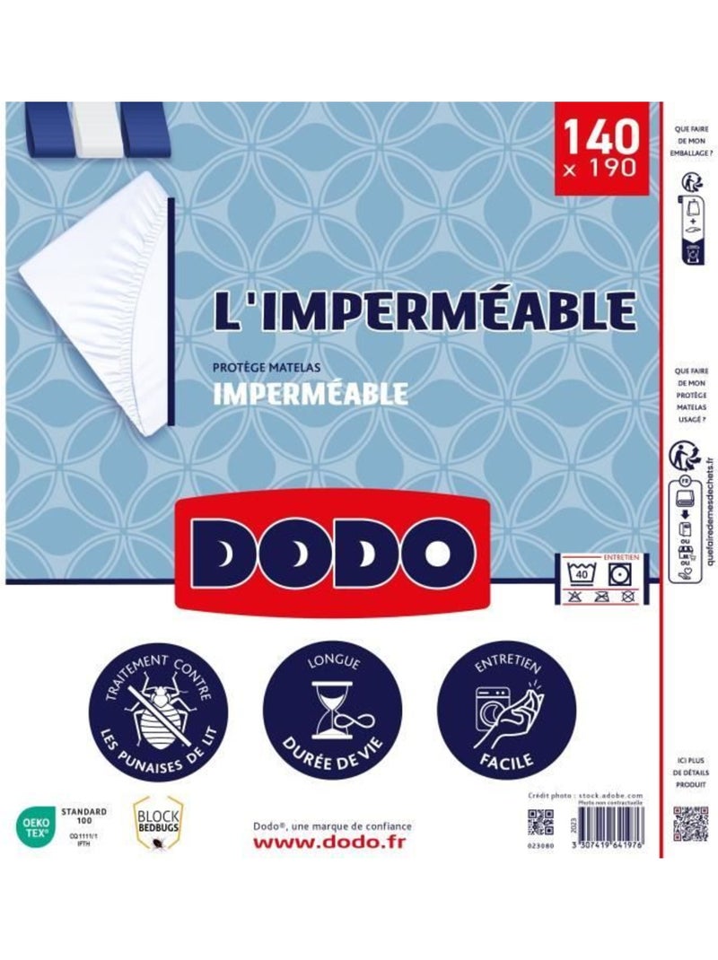 Protège Matelas Imperméable - DODO - 140 x 190 cm - Coton & Polyester - Anti Punaise De Lit Blanc - Kiabi