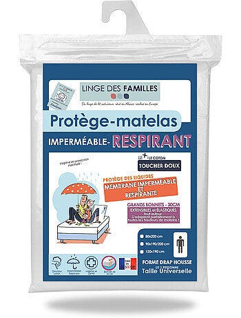 Protège-matelas Imperméable Respirant - Souple & Silencieux - Grand Bonnet - Linge des Familles
