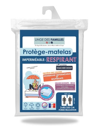 Protège-matelas Imperméable Respirant - Souple & Silencieux - Grand Bonnet - Linge des Familles