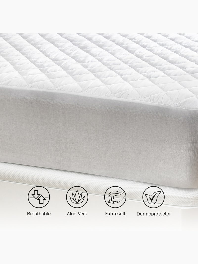 Protège-Matelas Matelassé Aloe Vera – 5 Faces, Respirant et Ajustable Blanc - Kiabi