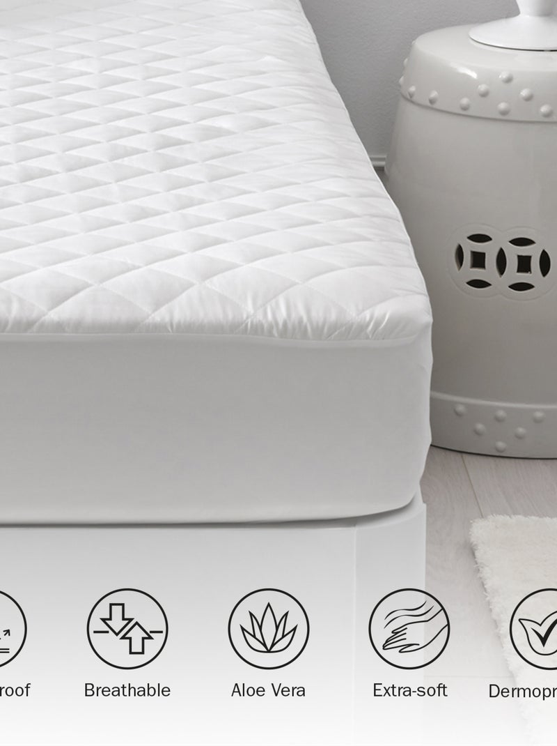 Protège-matelas Matelassé Aloe Vera , Imperméable et Respirant, Hauteur 32 cm Blanc - Kiabi