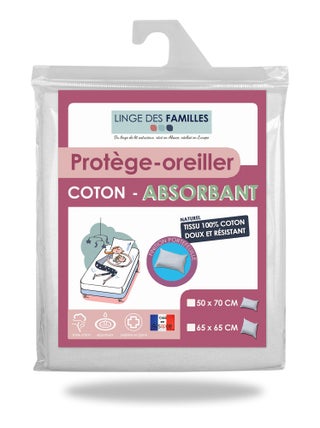 Protège-Oreiller Absorbant 100% Coton  - Linge des Familles