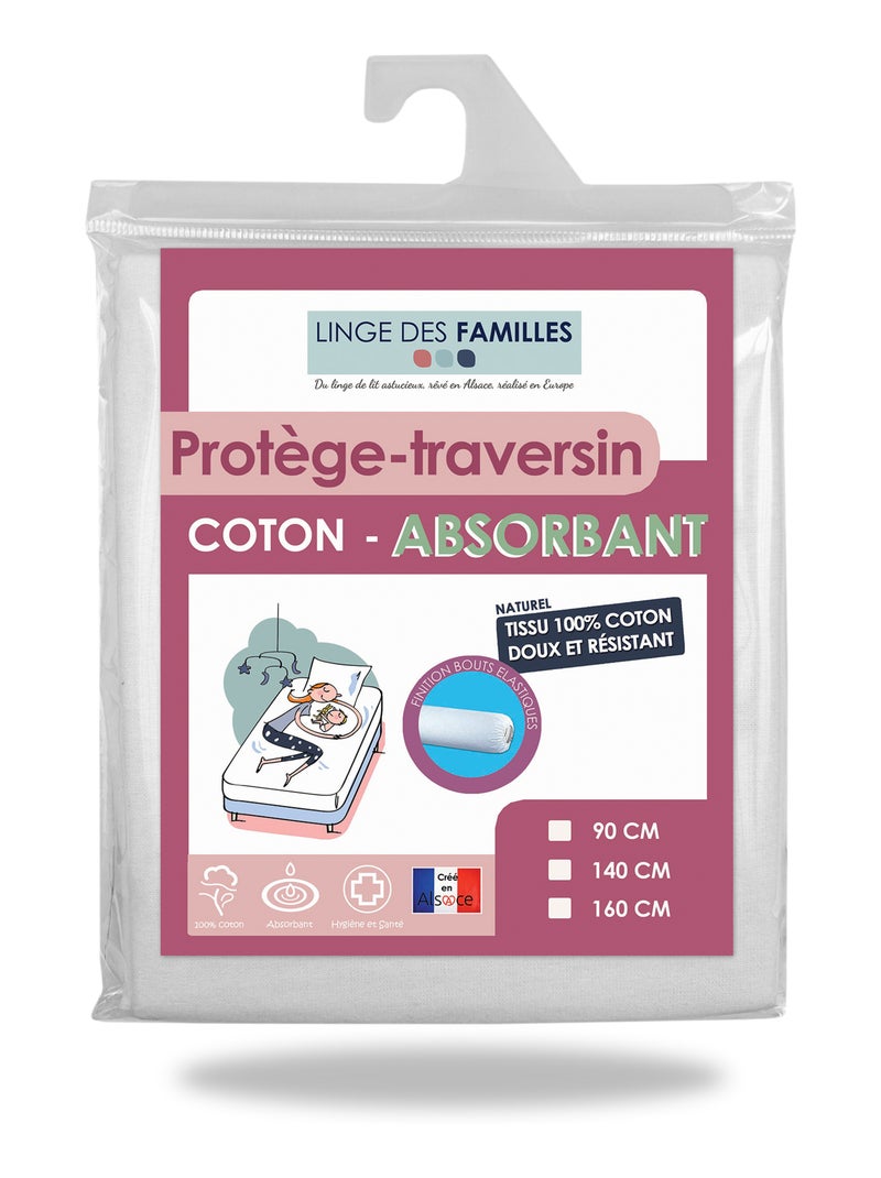 Protège-Traversin Absorbant 100% Coton  - Linge des Familles Blanc - Kiabi