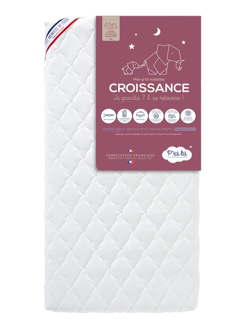 P'tit Lit - Matelas Bébé/Enfant Croissance | 70x140 cm | Déhoussable Blanc - Kiabi
