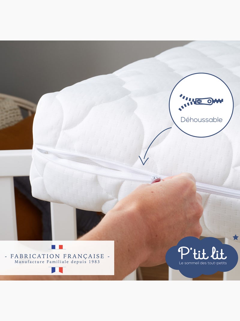 P'tit Lit - Matelas Bébé/Enfant Croissance | 70x140 cm | Déhoussable Blanc - Kiabi