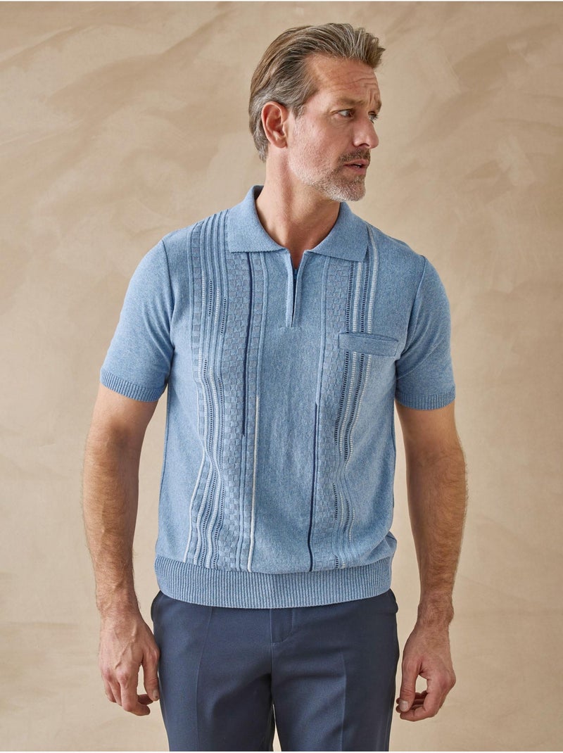 Pul polo jacquard zippé homme - DAXON Bleu - Kiabi