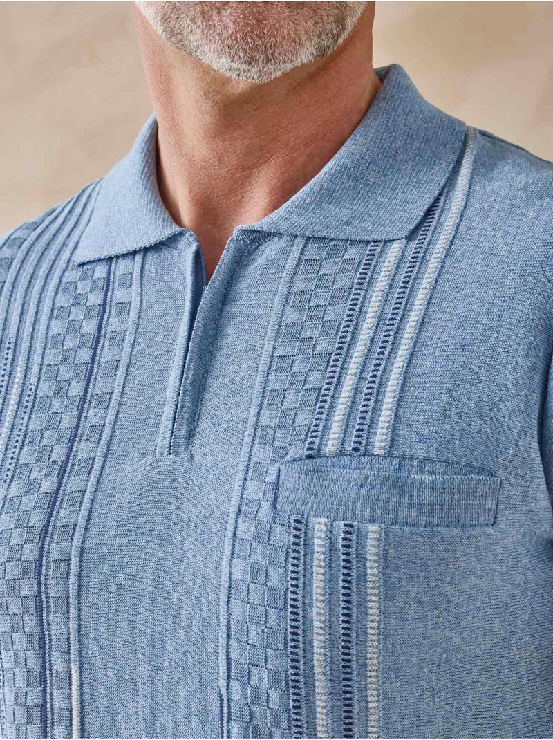 Pul polo jacquard zippé homme - DAXON Bleu - Kiabi
