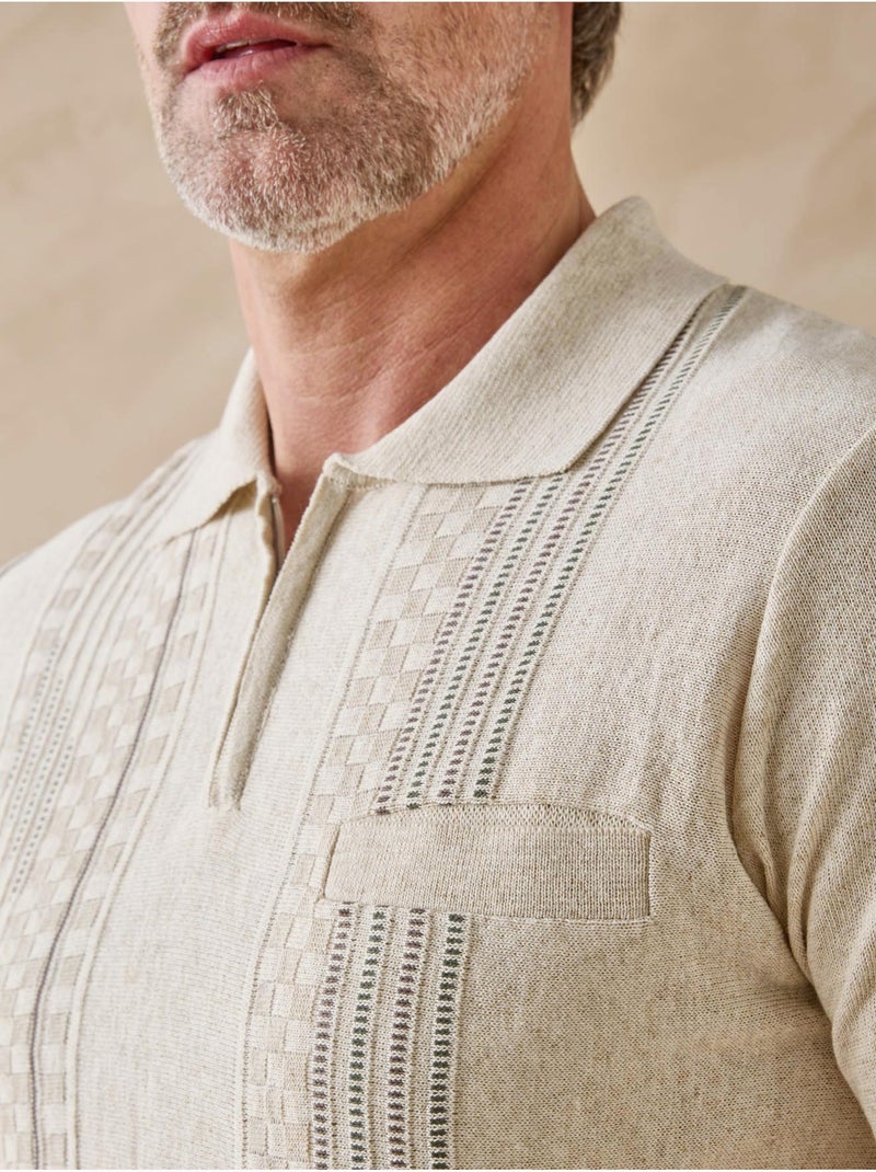 Pul polo jacquard zippé homme - DAXON Ecru - Kiabi