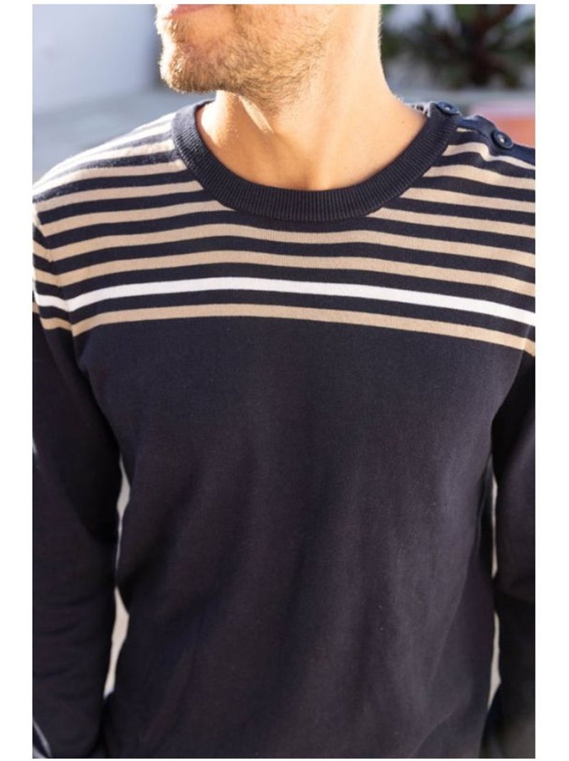 Pull Femme Terre De Marins En Coton - Taille 42 (4) Bleu Marine/ Blanc - Occasion Très Bon état