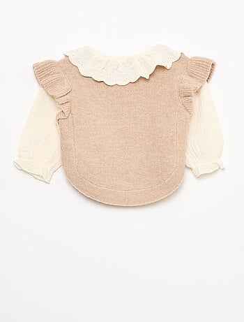Pull 2 en 1 ave collerette en broderies anglaises