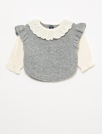Pull 2 en 1 ave collerette en broderies anglaises