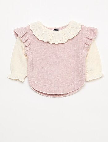 Pull 2 en 1 ave collerette en broderies anglaises