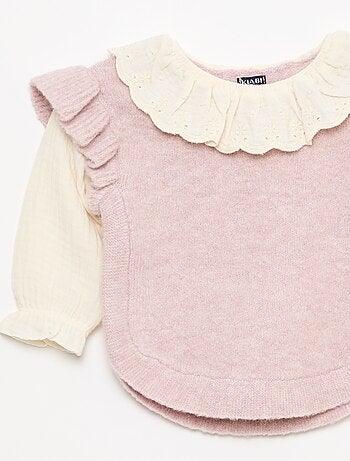 Pull 2 en 1 ave collerette en broderies anglaises