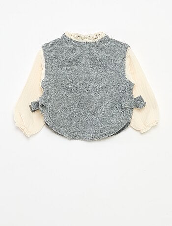 Pull 2 en 1 avec blouse en gaze de coton