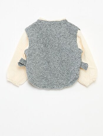 Pull 2 en 1 avec blouse en gaze de coton