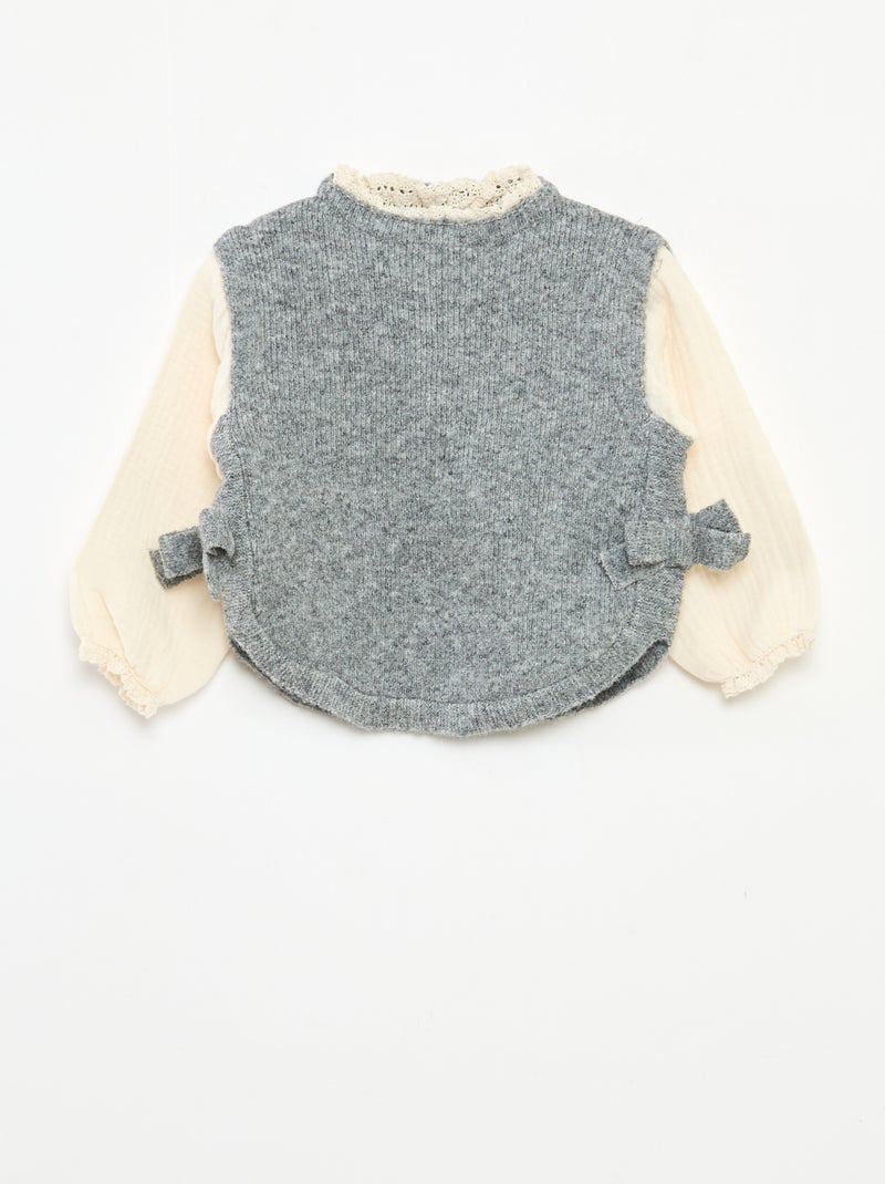 Pull 2 en 1 avec blouse en gaze de coton Gris - Kiabi