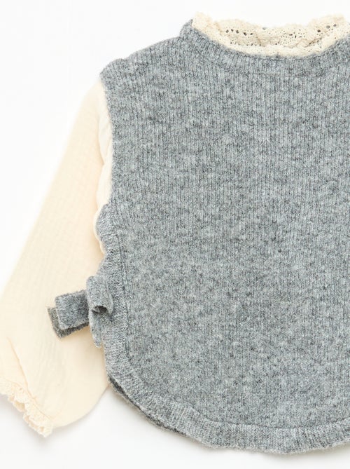 Pull 2 en 1 avec blouse en gaze de coton - Kiabi