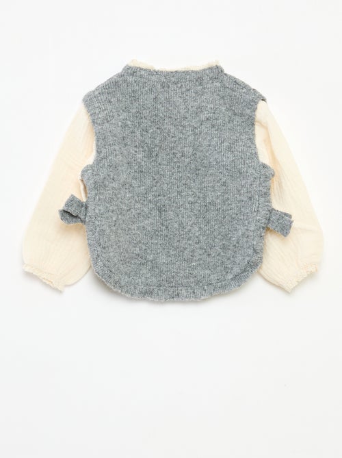 Pull 2 en 1 avec blouse en gaze de coton - Kiabi
