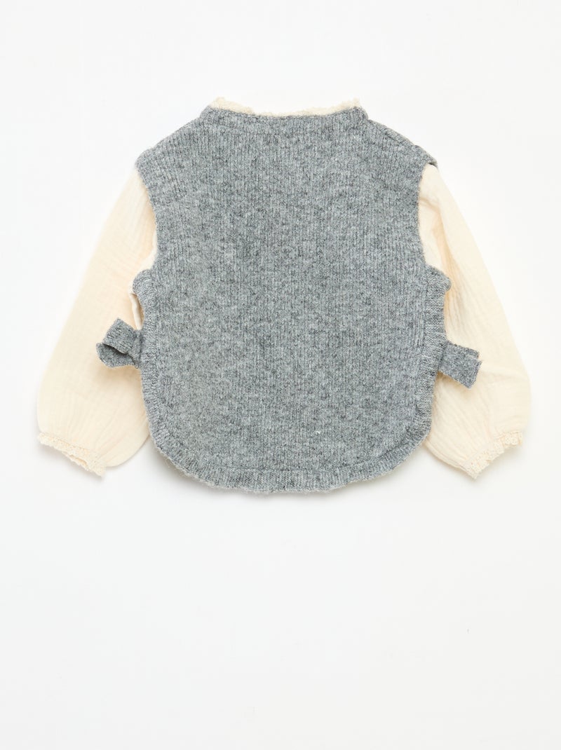 Pull 2 en 1 avec blouse en gaze de coton Gris - Kiabi