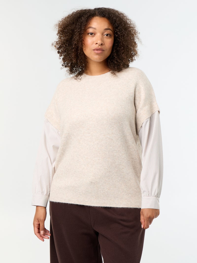 Pull 2-en-1 avec chemise Beige - Kiabi