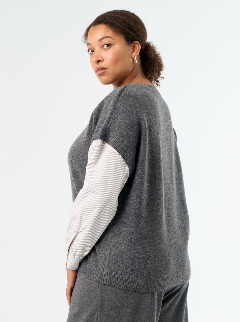 Pull 2-en-1 avec chemise Gris - Kiabi
