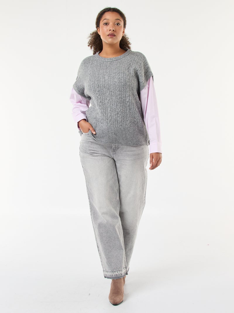 Pull 2-en-1 avec chemise Gris/rose - Kiabi
