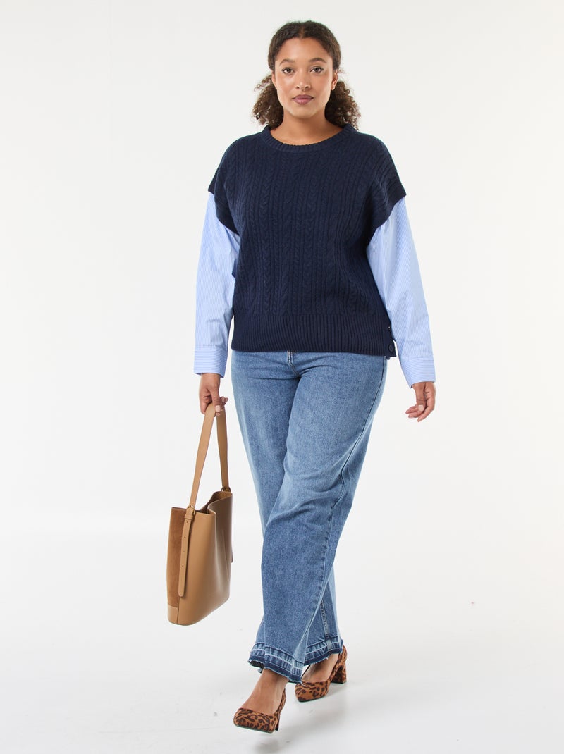 Pull 2-en-1 avec chemise Marine/bleu - Kiabi
