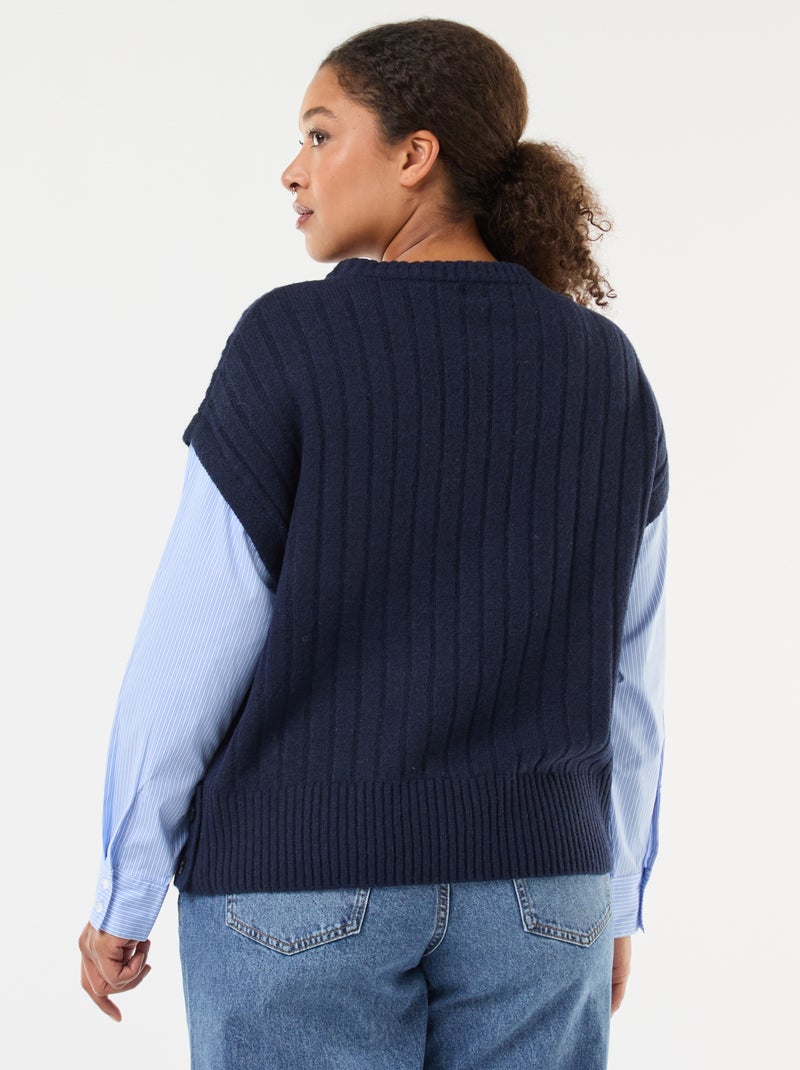 Pull 2-en-1 avec chemise Marine/bleu - Kiabi