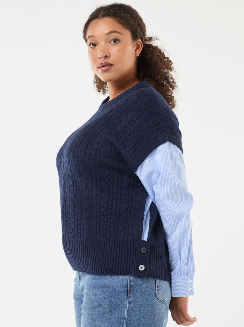 Pull 2-en-1 avec chemise Marine/bleu - Kiabi