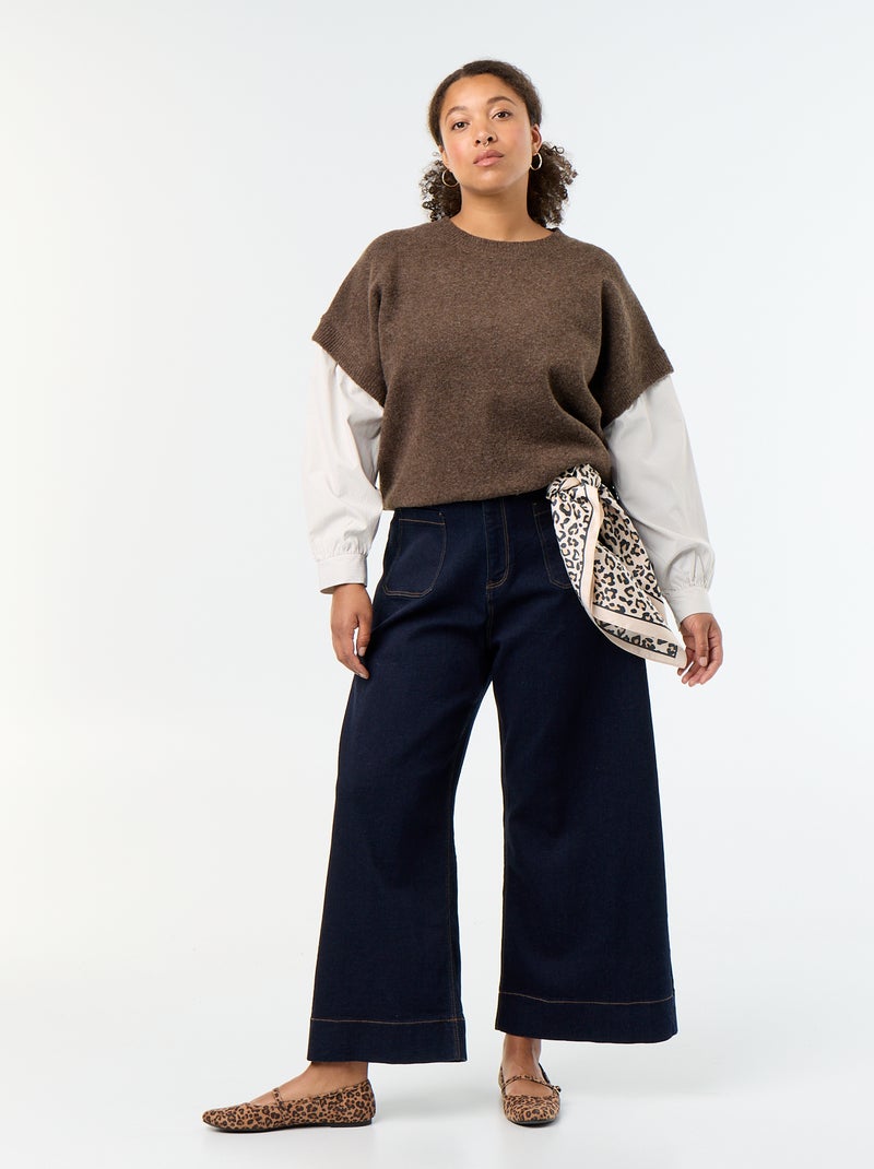 Pull 2-en-1 avec chemise Marron - Kiabi