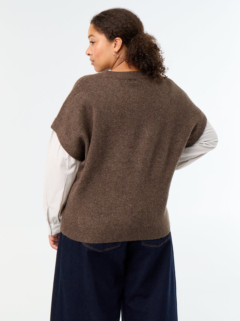 Pull 2-en-1 avec chemise Marron - Kiabi