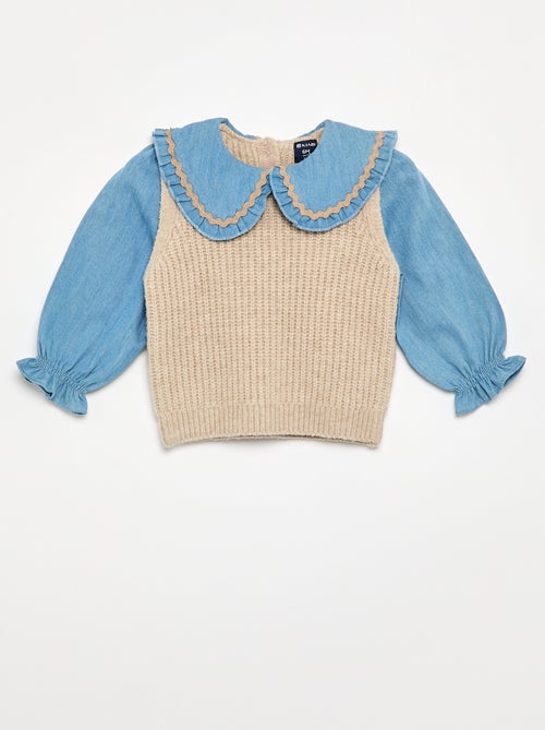 Pull 2 en 1 avec col claudine - Kiabi