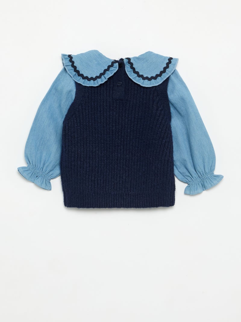 Pull 2 en 1 avec col claudine Bleu - Kiabi
