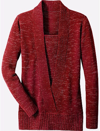 Pull effet 2-en-1 avec col châle et empiècement côtelé - Taille standard - Moda Vilona