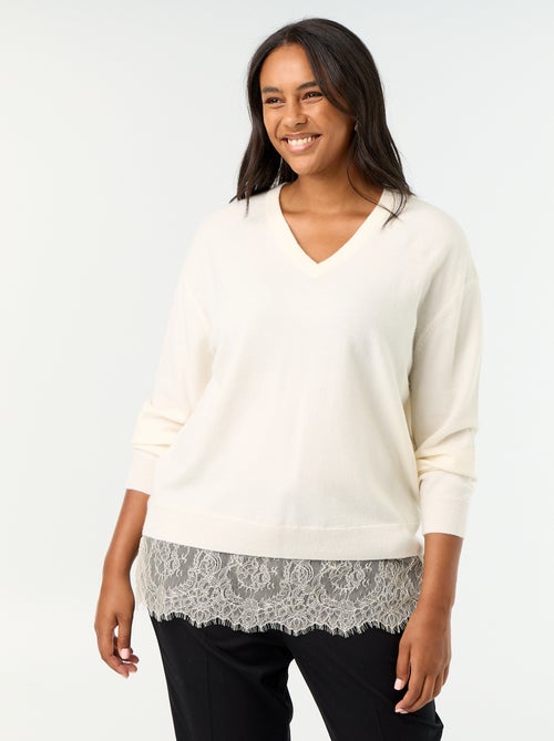 Pull 2-en-1 avec laine mélangée et dentelle - Kiabi Pull 2-en-1 avec laine mélangée et dentelle - Kiabi