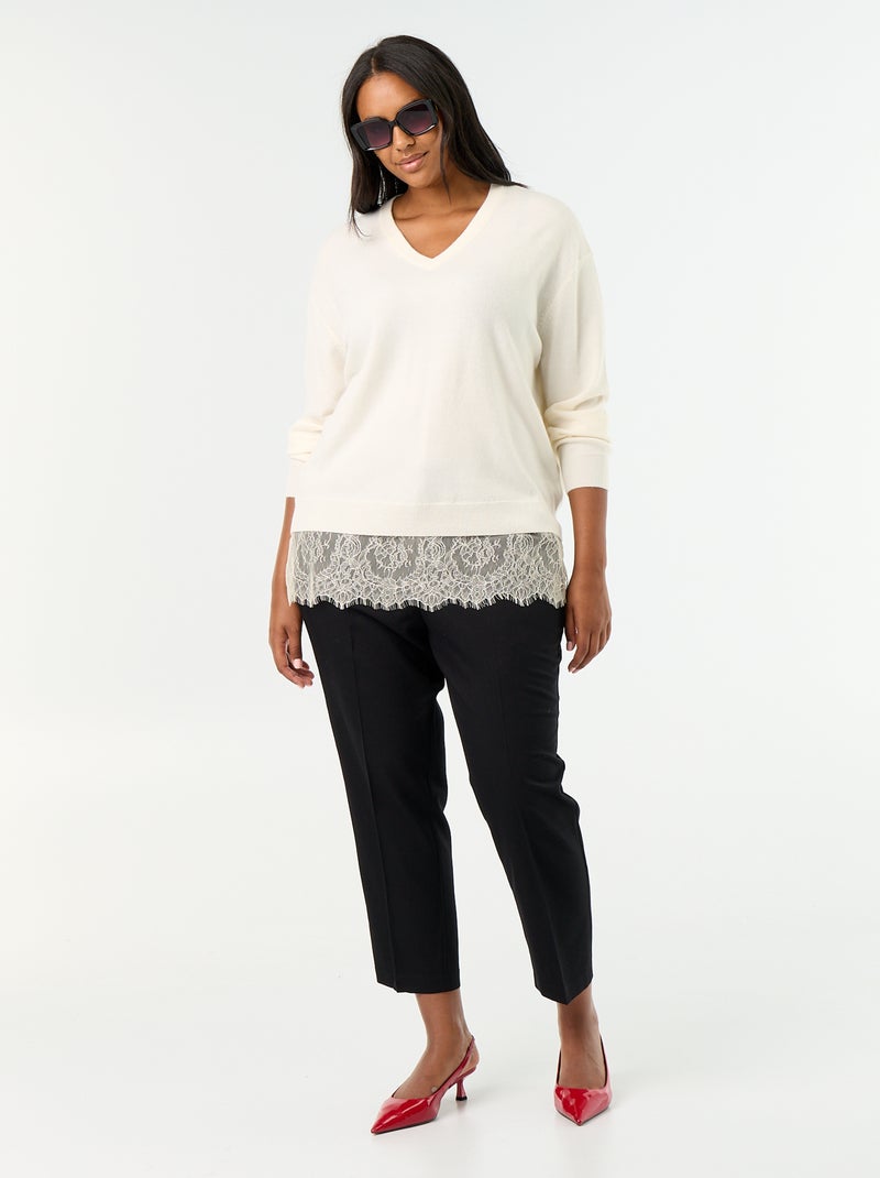 Pull 2-en-1 avec laine mélangée et dentelle Blanc - Kiabi